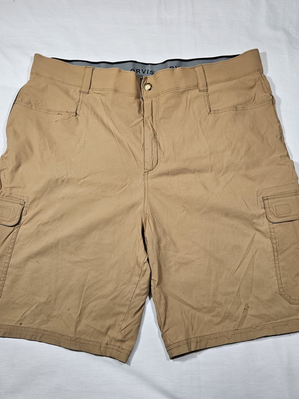 Orvis Mens Tech Stretch Cargo Shorts Size 40 Tan Nylon Spandex Fishing Golf